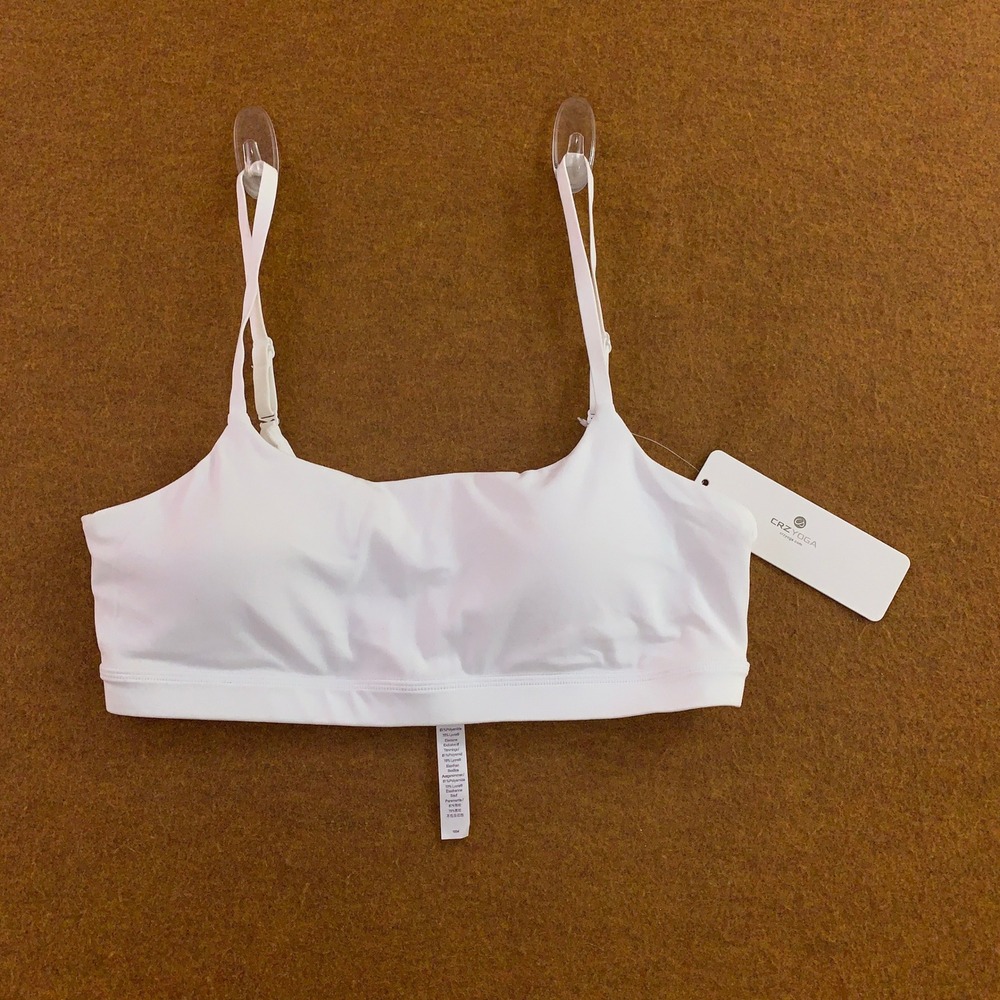 CRZYOGA Womens Large White Adjustable Strap Lycra Yoga Sports Bra NWT *Flaw